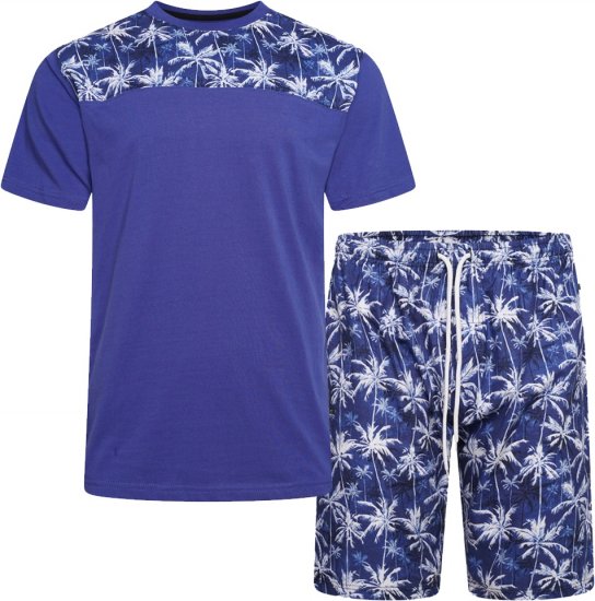 Kam Jeans 5002 Palm Tree Panel Tee And Short Set Electric Blue - T-skjorter - Store T-skjorter - 2XL-14XL