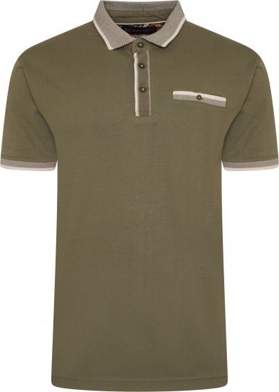 Kam Jeans Jersey Polo with Jacquard Collar/Cuffs Khaki - Polo- & piqueskjorter - Poloskjorte i store størrelser - 2XL-8XL