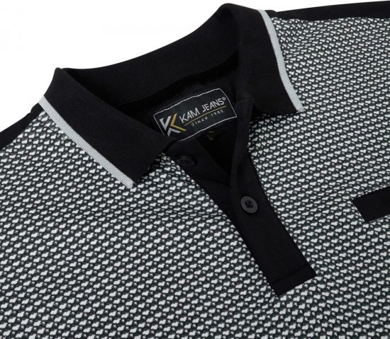Kam Jeans 5518 Smart Mini Geo-Print Polo Black - Polo- & piqueskjorter - Poloskjorte i store størrelser - 2XL-8XL