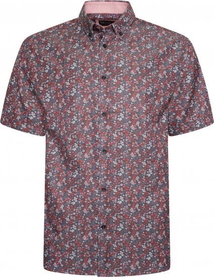 Kam Jeans P034 Premium Floral Print Short Sleeve Shirt Burgundy - Skjorter - Store skjorter - 2XL-8XL