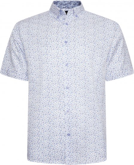 Kam Jeans P035 Premium Mini Leaf Print Short Sleeve Shirt White - Skjorter - Store skjorter - 2XL-8XL