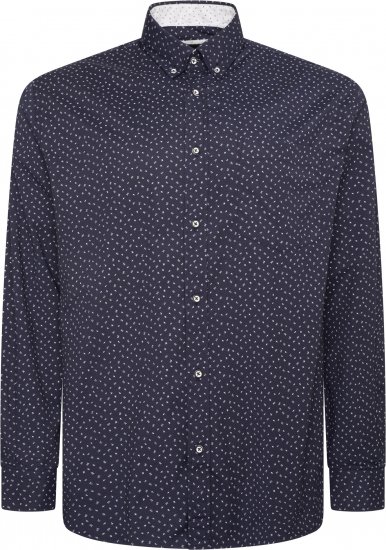 Kam Jeans P037 Dobby Print Stretch Long Sleeve Shirt Navy - Skjorter - Store skjorter - 2XL-8XL