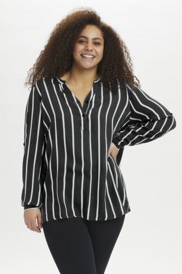 Kaffe Curve Sida Bluse Svart / Chalk Stripet - Bluser & tunikaer - 