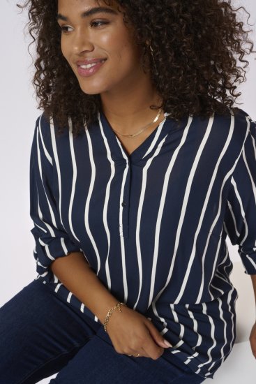 Kaffe Curve Sida Bluse Marineblå / Chalk Stripet - Bluser & tunikaer - 