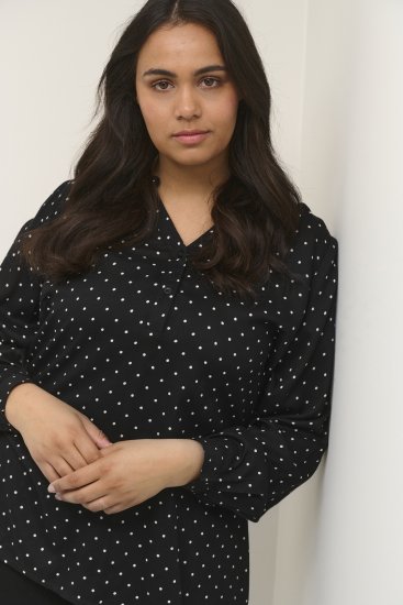 Kaffe Curve Joy Bluse Svart / Hvit Prikket - Bluser & tunikaer - 