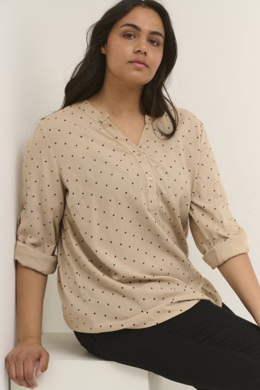 Kaffe Curve Joy Bluse Beige / Svart Prikket - Bluser & tunikaer - 