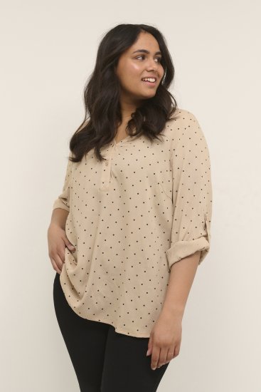 Kaffe Curve Joy Bluse Beige / Svart Prikket - Bluser & tunikaer - 