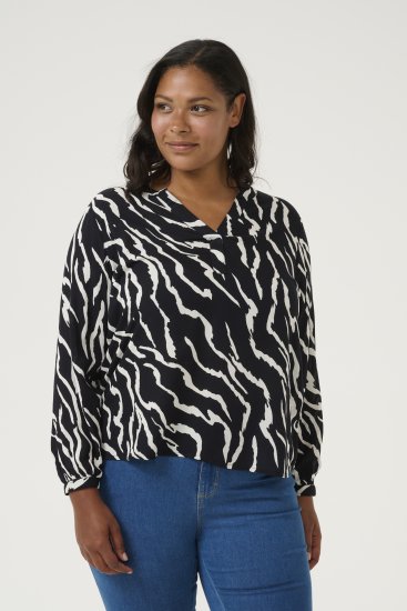 Kaffe Curve Mirta Tilly Bluse Svart / Antikvitt Zebramønster - Bluser & tunikaer - 