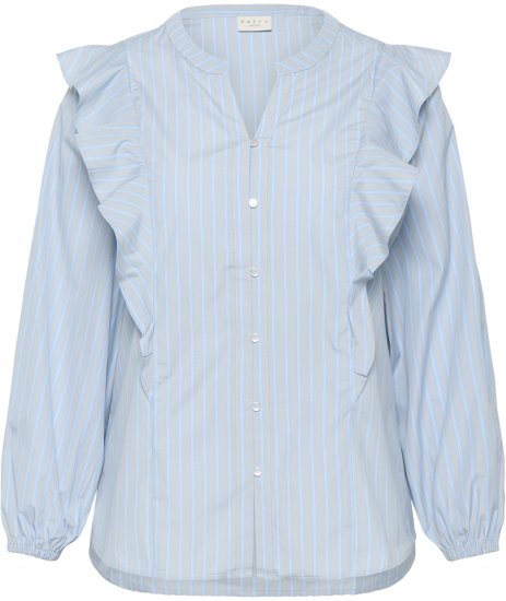 Kaffe Curve Lenia Flounce Shirt Powder Blue Stripe - Skjorter - 