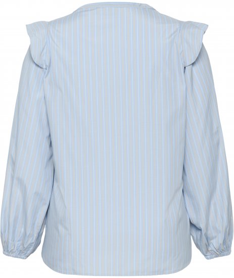 Kaffe Curve Lenia Flounce Shirt Powder Blue Stripe - Skjorter - 