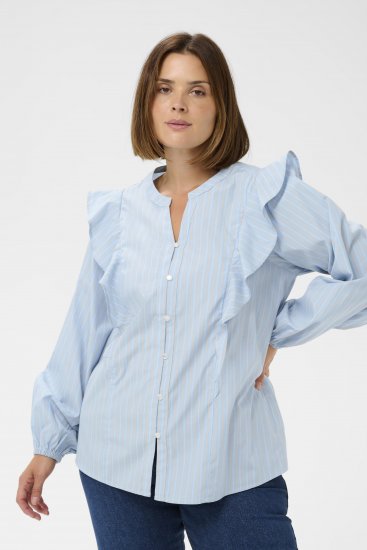 Kaffe Curve Lenia Flounce Shirt Powder Blue Stripe - Skjorter - 