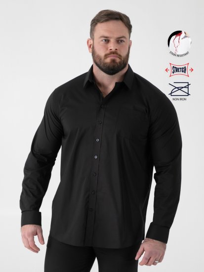 D555 Oliver Flekkavvisende Strykefri Stretchskjorte med Lange Ermer Svart - Skjorter - Store skjorter - 2XL-8XL