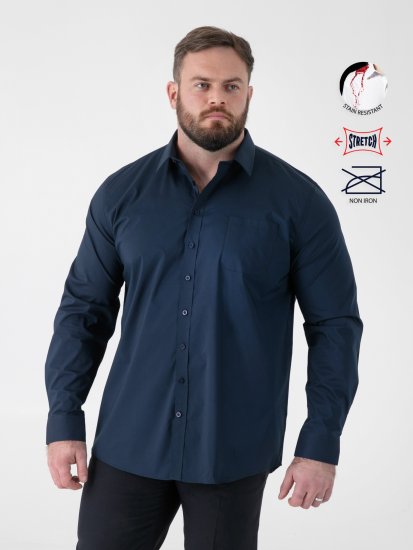 D555 Oliver Flekkavvisende Strykefri Stretchskjorte med Lange Ermer Marineblå - Skjorter - Store skjorter - 2XL-8XL