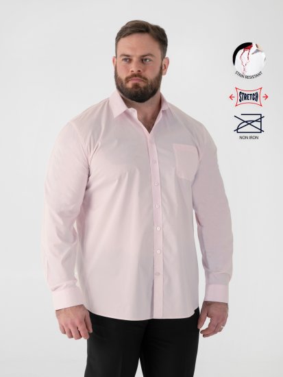 D555 Oliver Flekkavvisende Strykefri Stretchskjorte med Lange Ermer Rosa - Skjorter - Store skjorter - 2XL-8XL