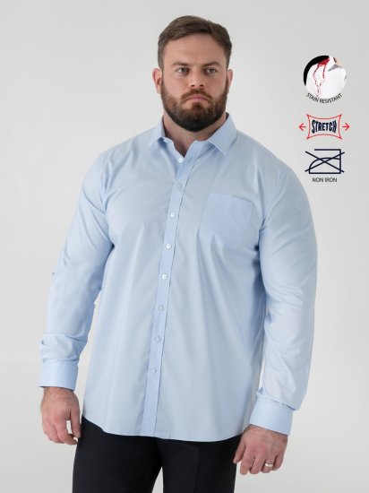 D555 Oliver Flekkavvisende Strykefri Stretchskjorte med Lange Ermer Lyseblå - Skjorter - Store skjorter - 2XL-8XL