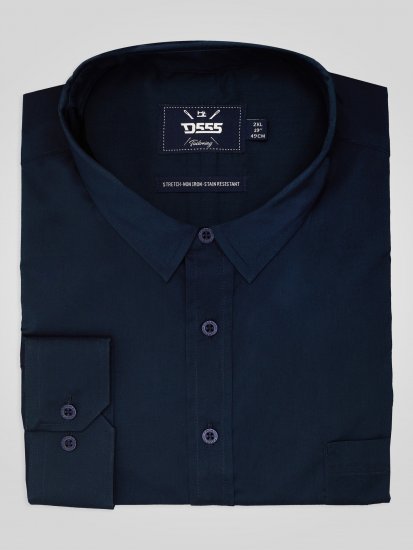 D555 Oliver Flekkavvisende Strykefri Stretchskjorte med Lange Ermer Marineblå - Skjorter - Store skjorter - 2XL-8XL