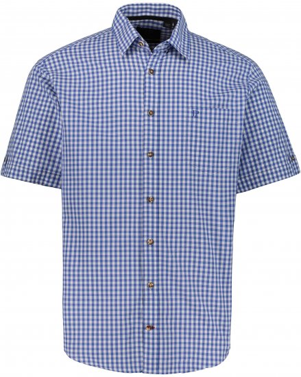 JP1880 Short Sleeve Check Print Traditional Shirt Blue - Skjorter - Store skjorter - 2XL-8XL