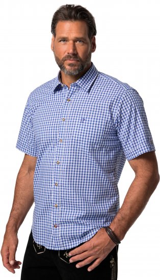 JP1880 Short Sleeve Check Print Traditional Shirt Blue - Skjorter - Store skjorter - 2XL-8XL