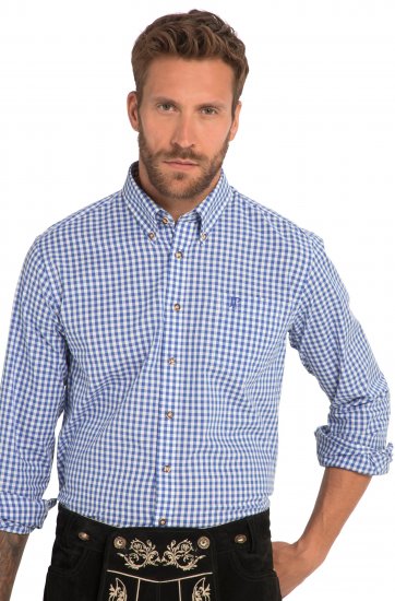 JP1880 Shirt Traditional Checked Long Sleeve Blue - Skjorter - Store skjorter - 2XL-8XL