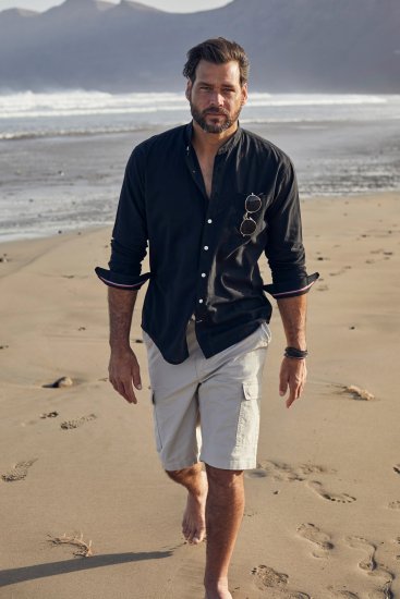 JP1880 Shirt Linen Blend Long Sleeve Black TALL - HERREKLÆR MT-6XLT - Klær for høye menn