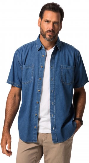 JP1880 Shirt Denim Short Sleeve Blue TALL - HERREKLÆR MT-6XLT - Klær for høye menn