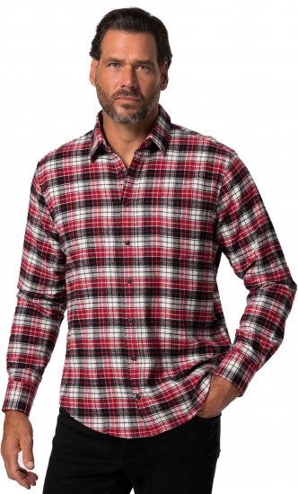 JP1880 Shirt Flannel Checked Long Sleeve Red TALL - HERREKLÆR MT-6XLT - Klær for høye menn
