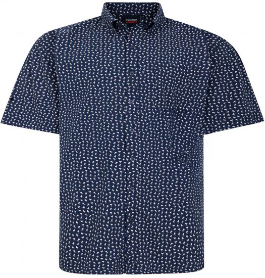 Espionage SH439 Mini Flamingo Printed Short Sleeve Shirt Navy - Skjorter - Store skjorter - 2XL-8XL