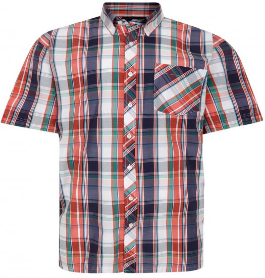 Espionage SH443 Checked Short Sleeve Shirt Navy/Coral/White - Kortermede skjorter - Kortermede Skjorter Store Størrelser