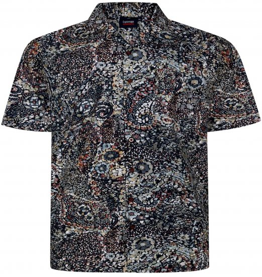Espionage SH467 Short Sleeve Abstract Print Shirt Dark Green - Kortermede skjorter - Kortermede Skjorter Store Størrelser