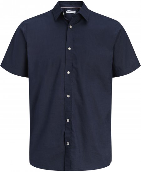 Jack & Jones Henry Slub Short Sleeve Navy - Skjorter - Store skjorter - 2XL-8XL