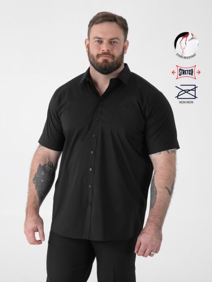 D555 Lucas Flekkavvisende Strykefri Stretchskjorte med Korte Ermer Svart - Skjorter - Store skjorter - 2XL-8XL