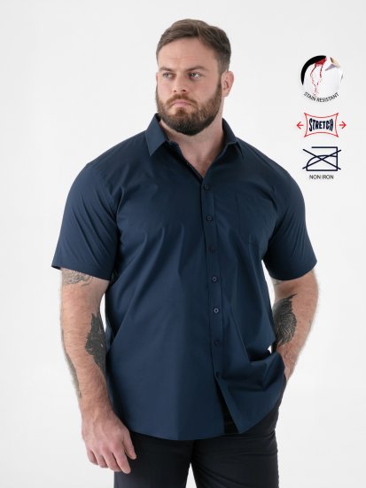 D555 Lucas Flekkavvisende Strykefri Stretchskjorte med Korte Ermer Marineblå - Skjorter - Store skjorter - 2XL-8XL