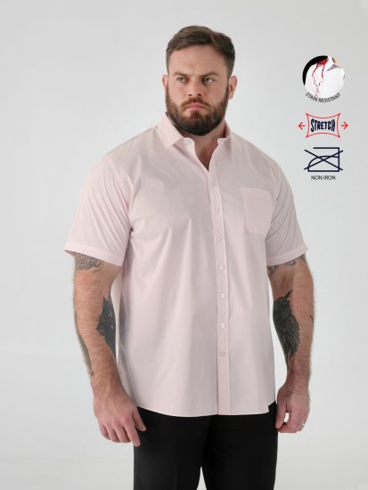 D555 Lucas Flekkavvisende Strykefri Stretchskjorte med Korte Ermer Rosa - Skjorter - Store skjorter - 2XL-8XL
