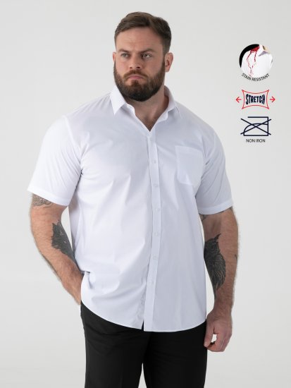 D555 Lucas Flekkavvisende Strykefri Stretchskjorte med Korte Ermer Hvit - Skjorter - Store skjorter - 2XL-8XL