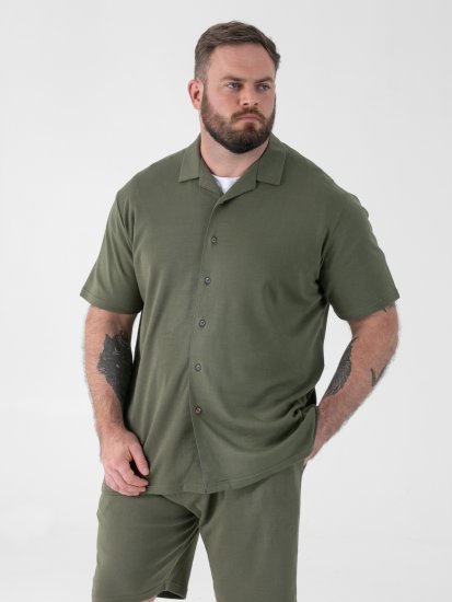 D555 Connor Stretch Cuban Collar Reosrt Short Sleeve Shirt Khaki - Skjorter - Store skjorter - 2XL-8XL