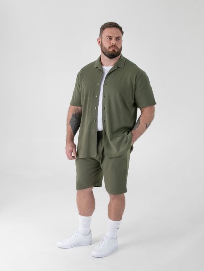D555 Connor Stretch Cuban Collar Reosrt Short Sleeve Shirt Khaki - Skjorter - Store skjorter - 2XL-8XL