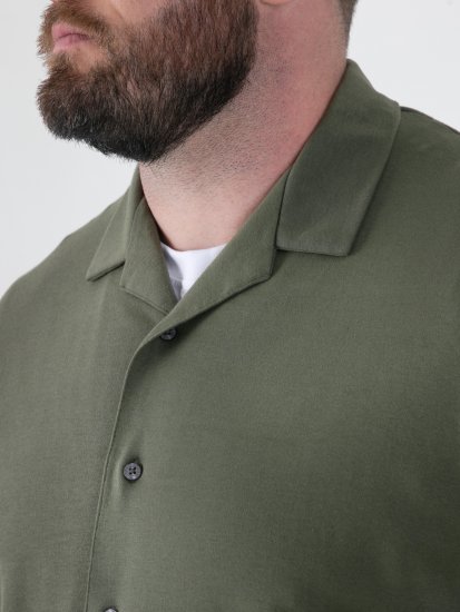 D555 Connor Stretch Cuban Collar Reosrt Short Sleeve Shirt Khaki - Skjorter - Store skjorter - 2XL-8XL