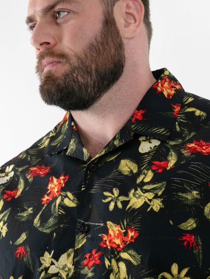 D555 Gordon Hawaiian AOP Cuvan Collar Resort Short Sleeve Black - Skjorter - Store skjorter - 2XL-8XL