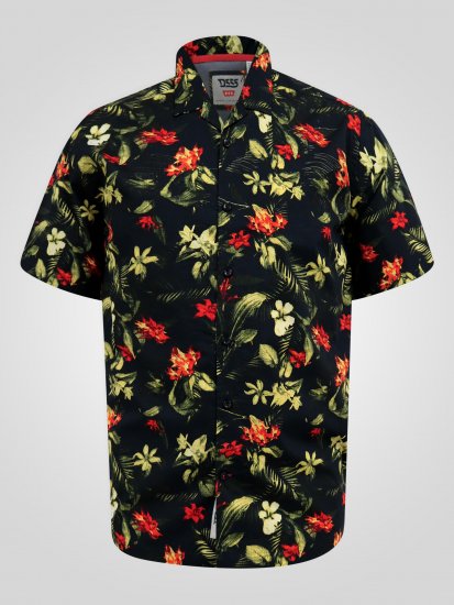 D555 Gordon Hawaiian AOP Cuvan Collar Resort Short Sleeve Black - Skjorter - Store skjorter - 2XL-8XL