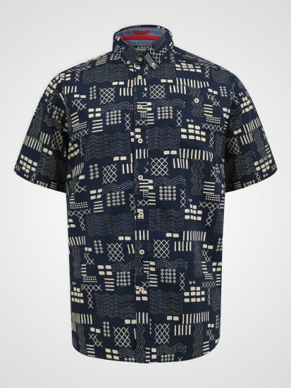 D555 Rick Geometric Print Short Sleeve Shirt Navy - Skjorter - Store skjorter - 2XL-8XL