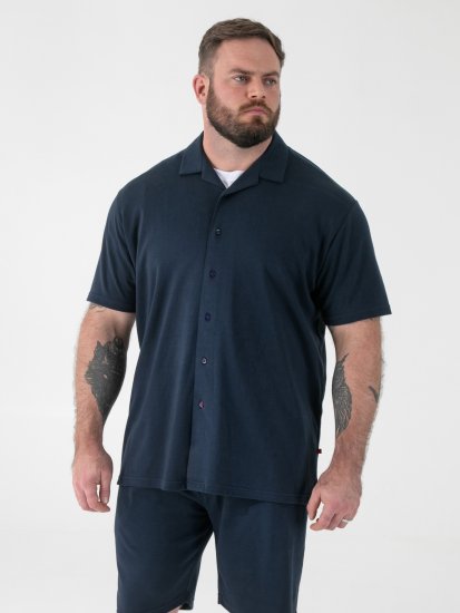 D555 Connor Stretch Cuban Collar Resort Short Sleeve Shirt Navy - Skjorter - Store skjorter - 2XL-8XL