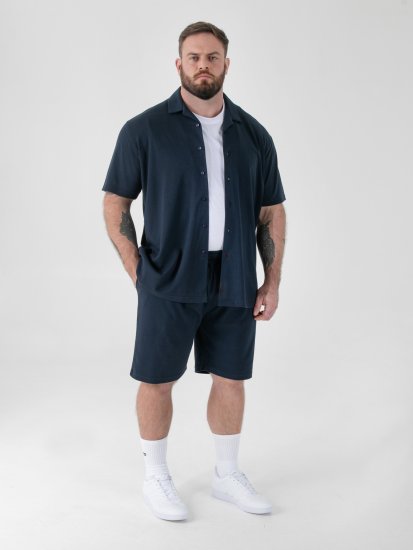 D555 Connor Stretch Cuban Collar Resort Short Sleeve Shirt Navy - Skjorter - Store skjorter - 2XL-8XL