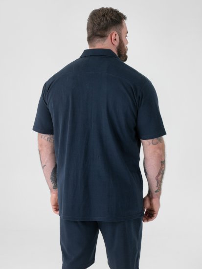 D555 Connor Stretch Cuban Collar Resort Short Sleeve Shirt Navy - Skjorter - Store skjorter - 2XL-8XL