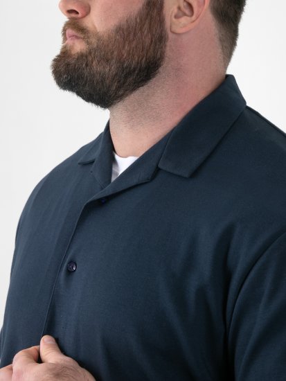 D555 Connor Stretch Cuban Collar Resort Short Sleeve Shirt Navy - Skjorter - Store skjorter - 2XL-8XL