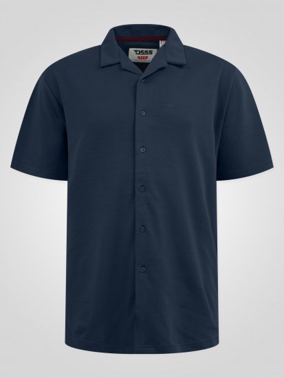D555 Connor Stretch Cuban Collar Resort Short Sleeve Shirt Navy - Skjorter - Store skjorter - 2XL-8XL