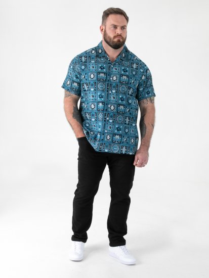 D555 Hawkins Printed Cuban Collar Resort Short Sleeve Shirt Teal - Skjorter - Store skjorter - 2XL-8XL