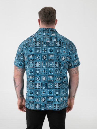 D555 Hawkins Printed Cuban Collar Resort Short Sleeve Shirt Teal - Skjorter - Store skjorter - 2XL-8XL