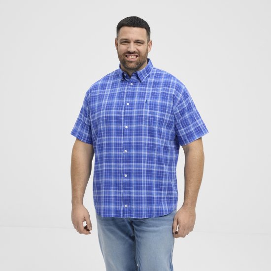 North Latitude 51145 Checked Short Sleeve Shirt Cobolt Blue - Kortermede skjorter - Kortermede Skjorter Store Størrelser