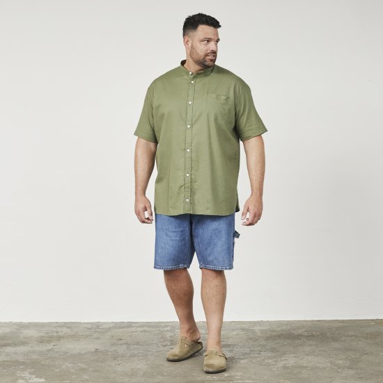 North Latitude 61109 Kortermet Skjorte med Bestefarskrage Olivengrønn - Skjorter - Store skjorter - 2XL-8XL