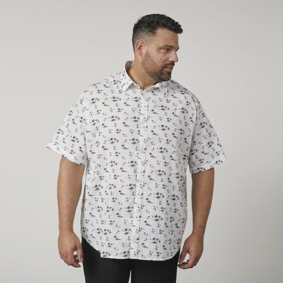 North Latitude 61111 Kortermet Linskjorte med Print Hvit - Skjorter - Store skjorter - 2XL-8XL